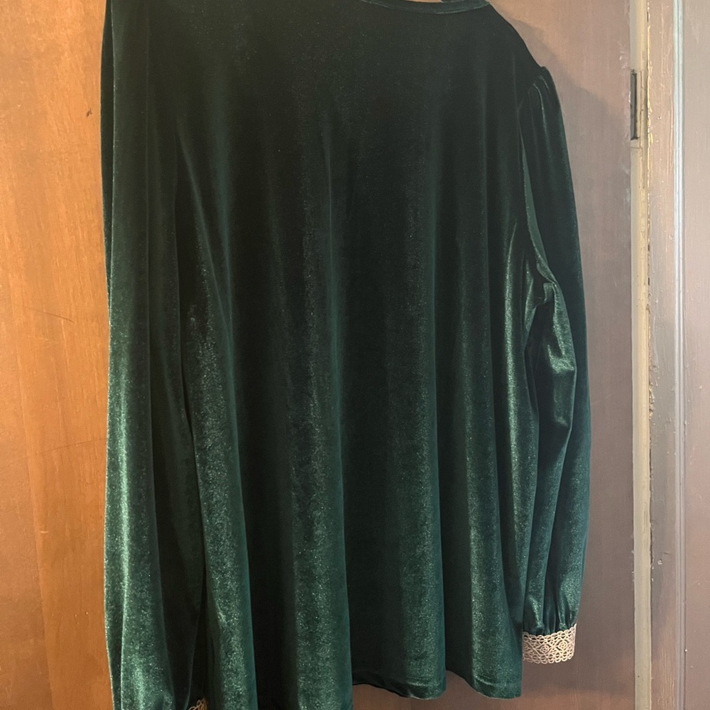 Elegant Vintage Green Velvet Top with Lace Trim Sz. 1X - Picture 7 of 10